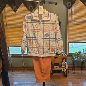 Woman's two piece. Jacket and Peach Pants Set.